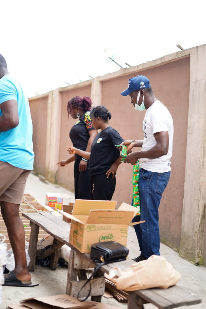 Volunteers coordinating distribution packages